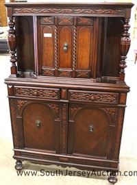Depression Walnut and Oak Carved and Fancy China Cabinet 