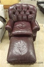 Leather Chair and Ottoman Button Tufted by "Hickory Chair Co." 