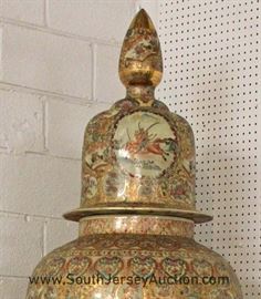 Palace Size Asian Decorated 3 Part Urn with Lid 