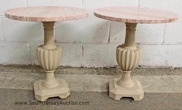 PAIR of Italian Pink Marble Top Cast Iron Base Stands 