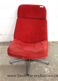 Mid Century Modern Red Upholstered Swivel Chair 
