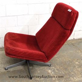Mid Century Modern Red Upholstered Swivel Chair 