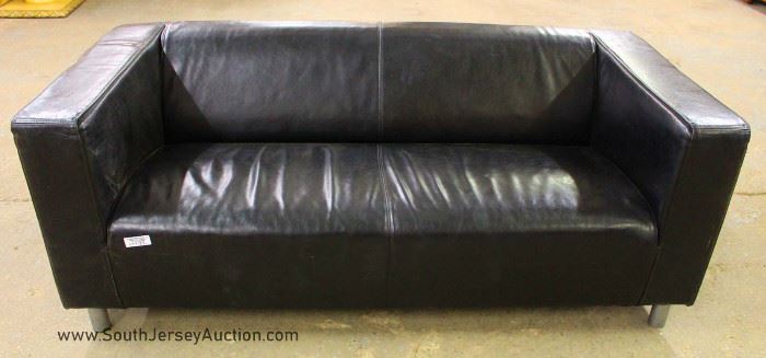 Contemporary Modern Design Black Leather Sofa with Turn Chrome Legs 