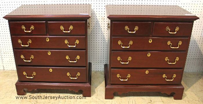 BEAUTIFUL PAIR of Solid Mahogany Bracket Foot 4 Drawer Bachelor Chests by "Link Taylor Furniture" 