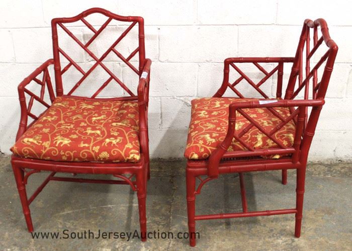 PAIR of Bamboo Style Decorator Arm Chairs 