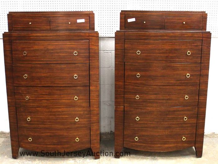 PAIR of Contemporary Modern Design Mahogany Bow Front High Chest by "Brownstone Furniture" 