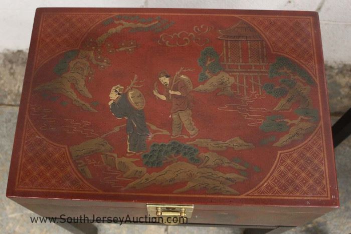 PAIR of Asian Decorated Lift Top Storage Boxes 