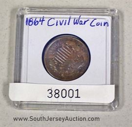 1864 2 Cent Piece Civil War Coin 