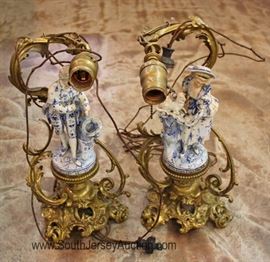 PAIR of ANTIQUE Porcelain Figural Lamps