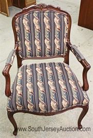 Mahogany Carved Frame French Style Upholstered Arm Chair