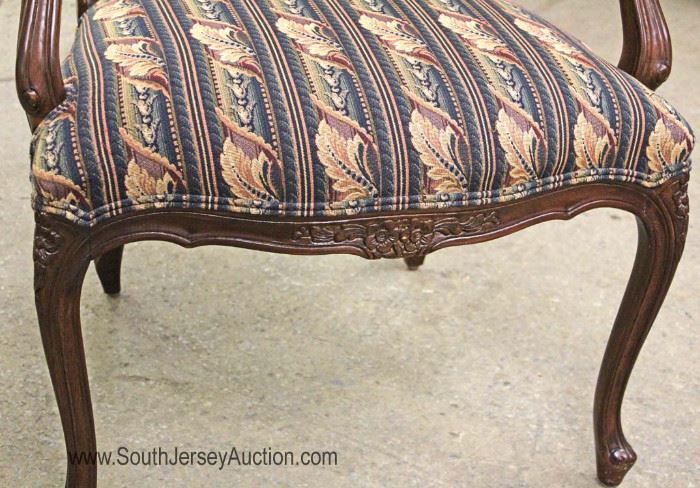 Mahogany Carved Frame French Style Upholstered Arm Chair