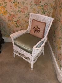 Painted Wicker Chair with Magazine Rack