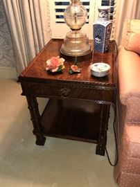 Pair of Mahogany End tables with bamboo Motif Legs