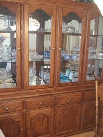 Lighted Oak  China Cabinet (74") lots of Beautiful Glass Ware...