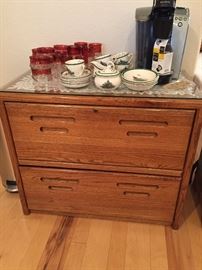 Nice Filing Cabinet, Keurig Coffee Pot, Some of the Vintage Glass Ware...