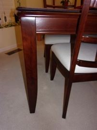 Klaussner dining room table with 6 chairs(2 are captain) 2 drawers, leaf and pad/table protector and matching china cabinet- Contemporary look