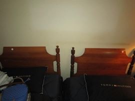 Pair of twin cherry headboards and twin beds