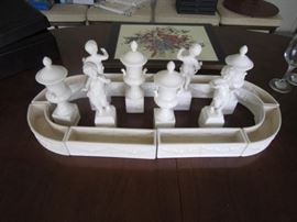 Vintage 16 piece centerpiece. Planters, cherubs, and urns, which hold candles when lids are removed