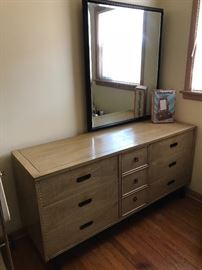 Matching bedroom set. Retro dresser with mirror with black mid-mod base!