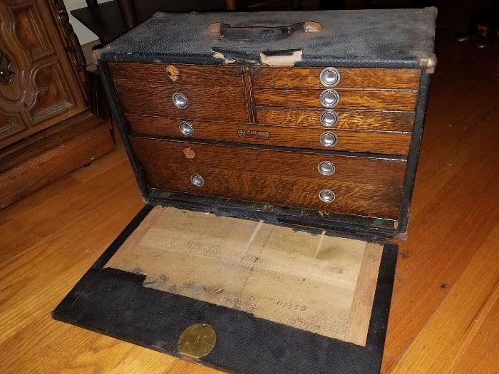 Portable antique tiger oak chest