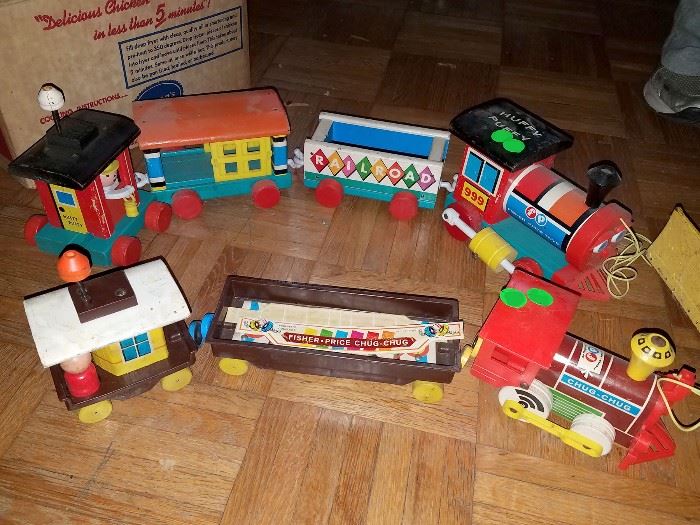 Vintage wood Fisher Price pull trains