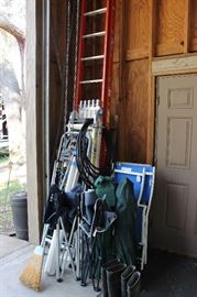 28 FOOT EXTENSION LADDER, ONE FOLDING LADDER, CAMPING CHAIRS