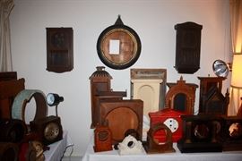 HUGE collection of Clock cases, faces, hands, mechanisms. Great for repurposing. 