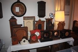 HUGE collection of Clock cases, faces, hands, mechanisms. Great for repurposing. 