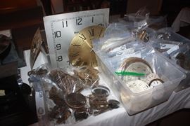 HUGE collection of Clock cases, faces, hands, mechanisms. Great for repurposing. 