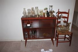 Mid Century display cabinet and Antique Oil Lamp Chandelier (globe not pictured)