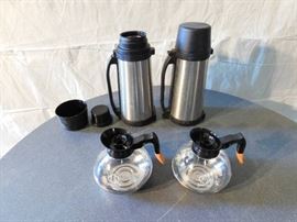 Lot of 2 Stainless Steel Thermos' and Two Coffee P...