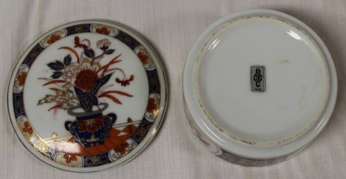Vintage UGC Brass & Porcelain Trinket Jewelry Box
