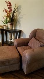 Leather Chair and Ottoman.  Table and Decor