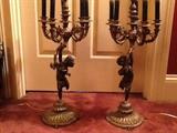 Bronze, brass cherub lamps