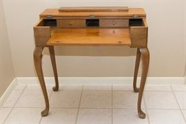 Queen Anne Style Walnut Lady's Writing Desk.  Fold Down Top, 2 Drawers, Extension.  31.5"h x 33.5"w x 18"d:  $225.00