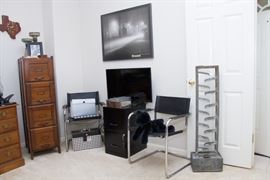  MC Chrome and Leather Breure Style Side Chairs:  $90.00pr.  Black Metal 2 Drawer File cabinet.  24.5"h x 14"w x 22"d:  $15.00  Septre Flatscreen TV:  $90.00  Brassie Framed Print:  $22.50  