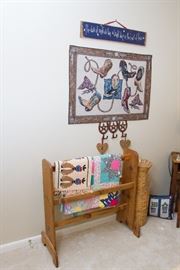 SOLD:   Cowgirl Boots Wall Hanging:   SOLD:  Horseshoes Coat Rack:   Quilt Stand.  34"h x 18"w x 15"d:  $33.00  Quilts:  $45.00 ea.  (1 available)