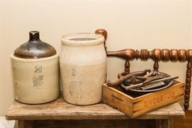  Vintage Uncle Jo Soda Box:  $45.00      Antique Railroad Nails and Spikes:  $2.25 ea  Western Stoneware Co. #2 Jug:  $12.00 (as is)