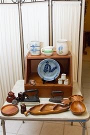 Pottery, Sad Irons, Porcelain Telephone Insulators and Wood Servers.  It's All Here!