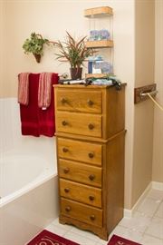 Set of 4 Towels:  $7.50  6 Drawer Pine Chest (all one piece)51"h x 20"w x 16"d:  $33.00  3 Tier Shelf:  $6.00  