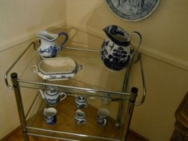 mid century table English Blue and white