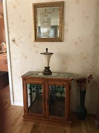 Small Display Cabinet, Vintage Lamp and Mirror
