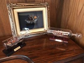 3 Ship Collection:  Shadow Box Mayflower, Glass and Metal.  Also USS Constitution and HMS Victory