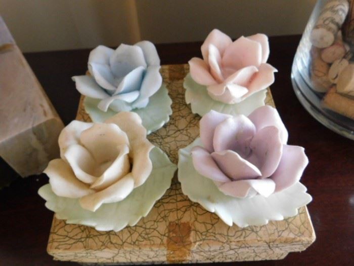 4 Vintage Ardalt Japan Verithin Rose leaf Flowers Lenwile china Inc.  with Orginal box 