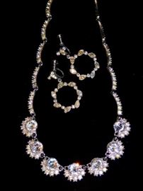 1950's Vintage Bogoff Rhinestone Necklace and Screwback dangle earrings 