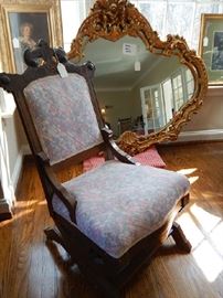 ANTIQUE CHAIR AND GILT MIRROR
