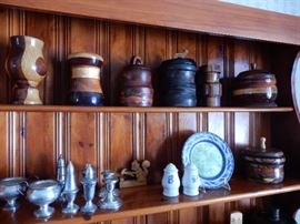 STERLING SERVING WARE & TURNED WOODED BOWLS & BOXES