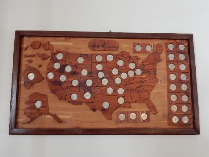 US STATE QUARTERS & WOODEN MAP