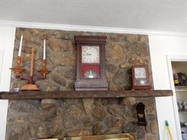SHELF CLOCKS & WOODEN CANDLEABRUM