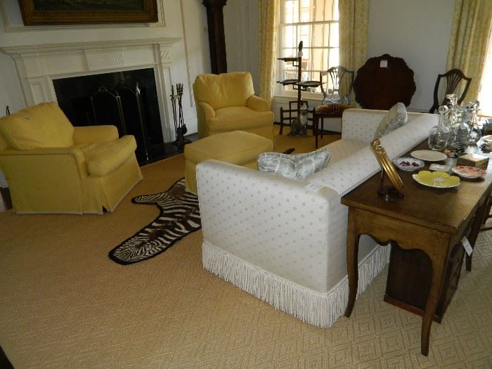 Pair of occasional chairs and matching ottoman.  Settee with fold out sleeper.